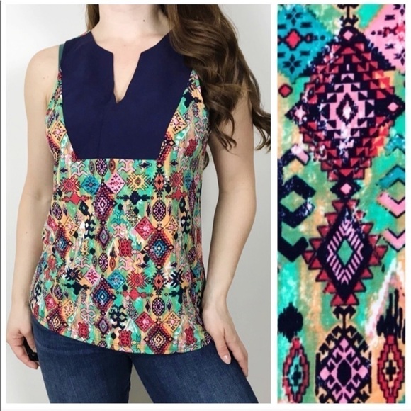 MARKET & SPRUCE Boho Aztec Light Tank Top medium - Picture 1 of 8